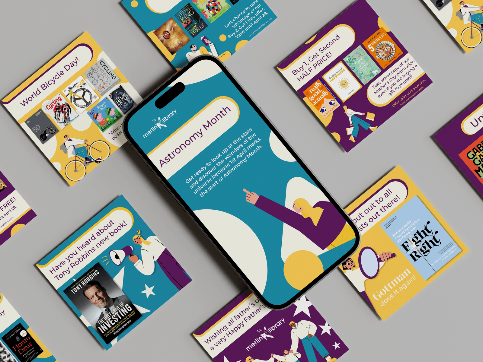 Merlin Library Retail Graphic Design, Illustration, Print, Social Media design detail 6 — MBB, Malta