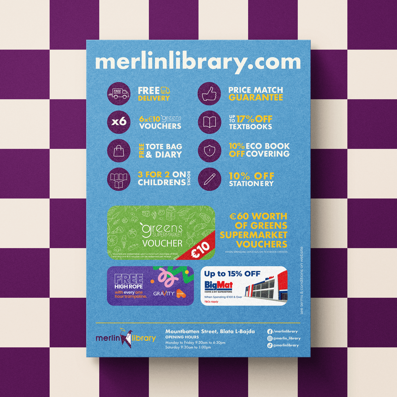 Merlin Library Retail Graphic Design, Illustration, Print, Social Media design detail 3 — MBB, Malta