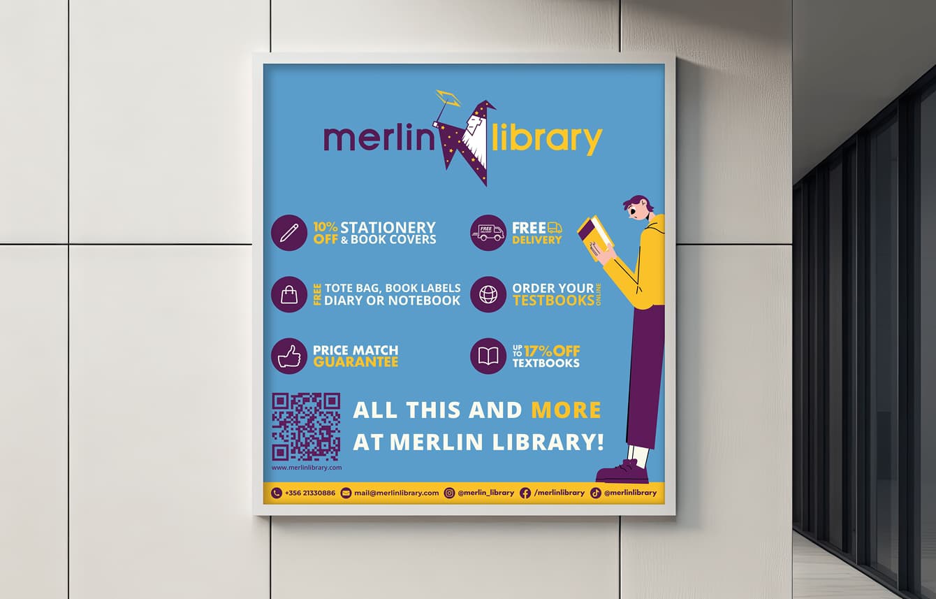 Merlin Library Retail Graphic Design, Illustration, Print, Social Media design detail 2 — MBB, Malta