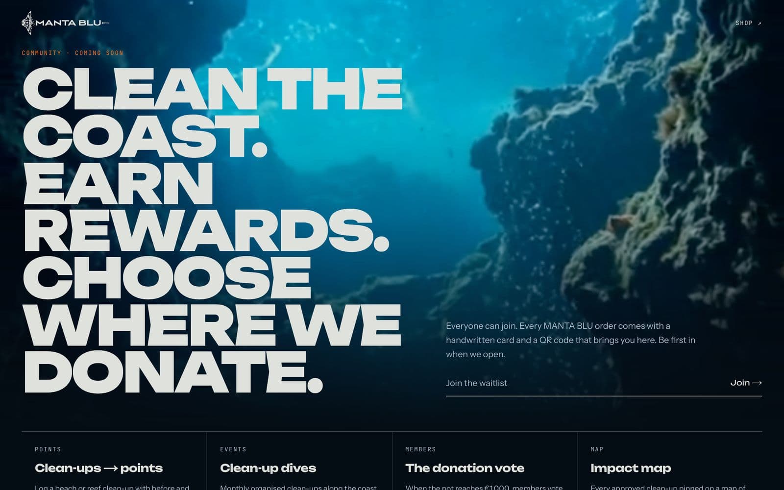 community.mantablu.com: Clean the coast. Earn rewards. Choose where we donate.