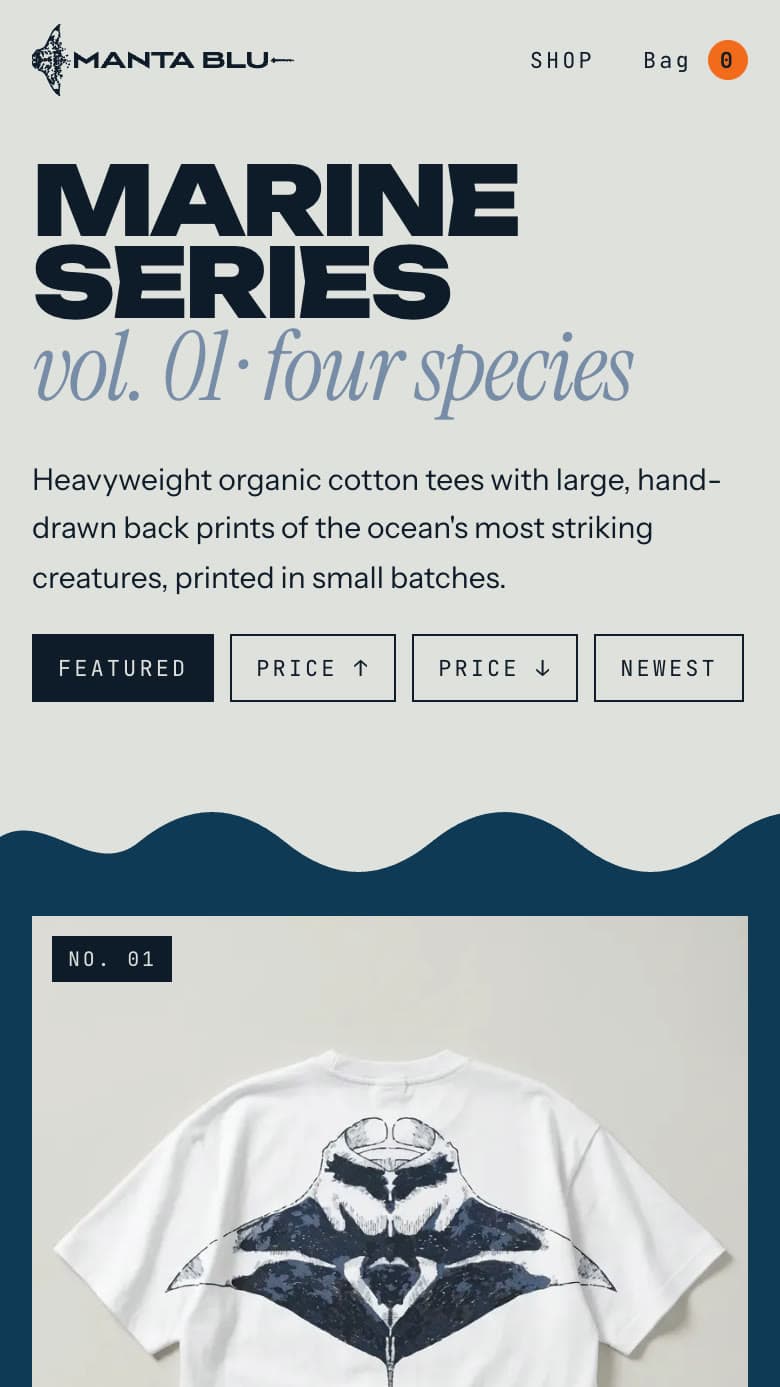 The Marine Series vol. 01 shop page on a phone